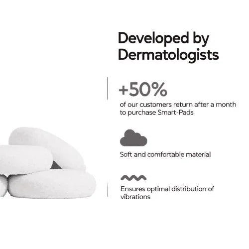 White Smart-Pads stacked with text promoting dermatologist-developed soft skincare pads