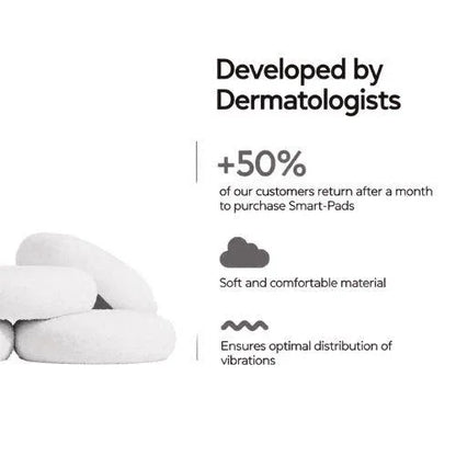 White Smart-Pads stacked with text promoting dermatologist-developed soft skincare pads