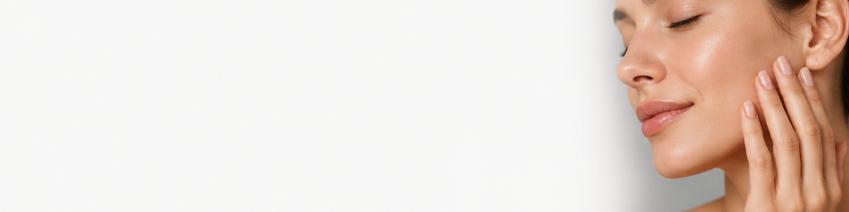 Woman touching her glowing face